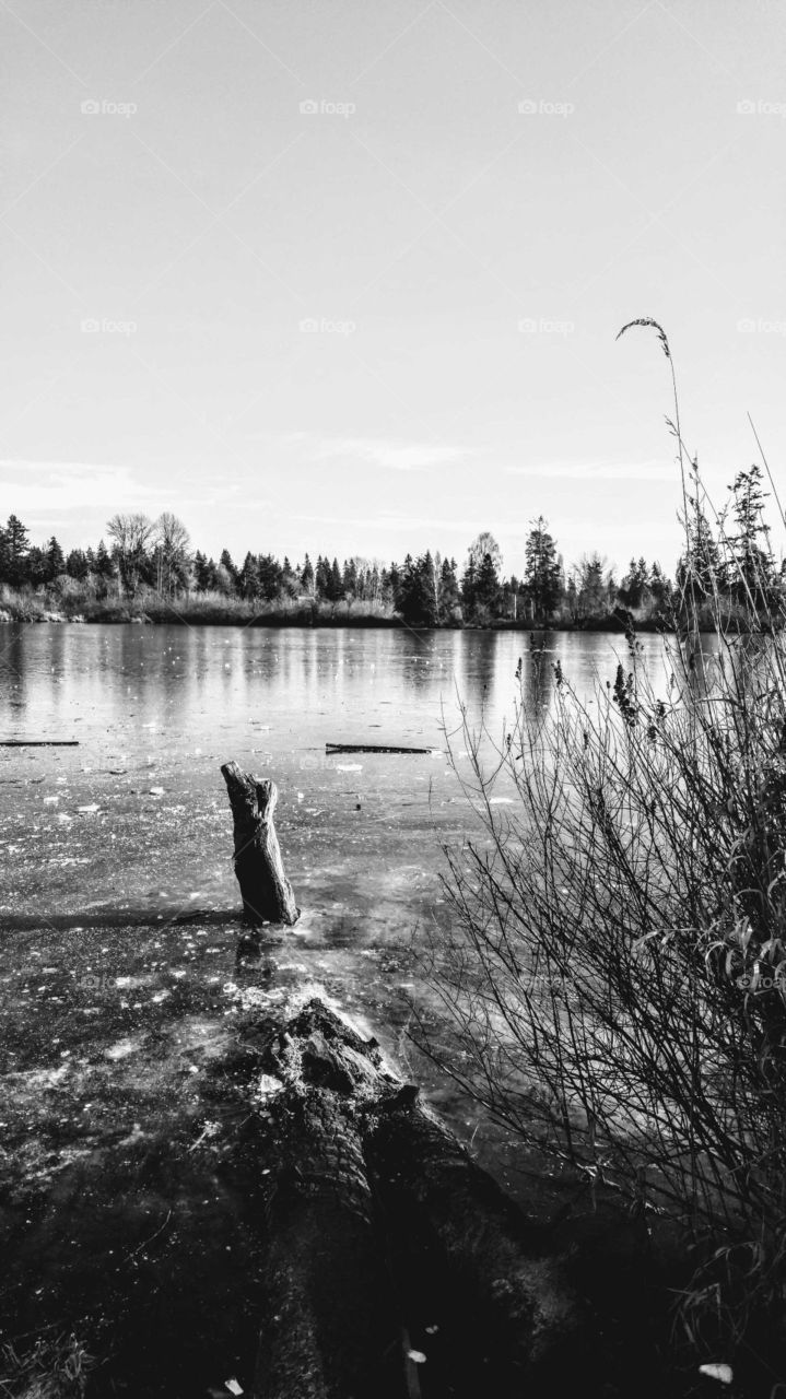 frozen lake with beautiful landscape background