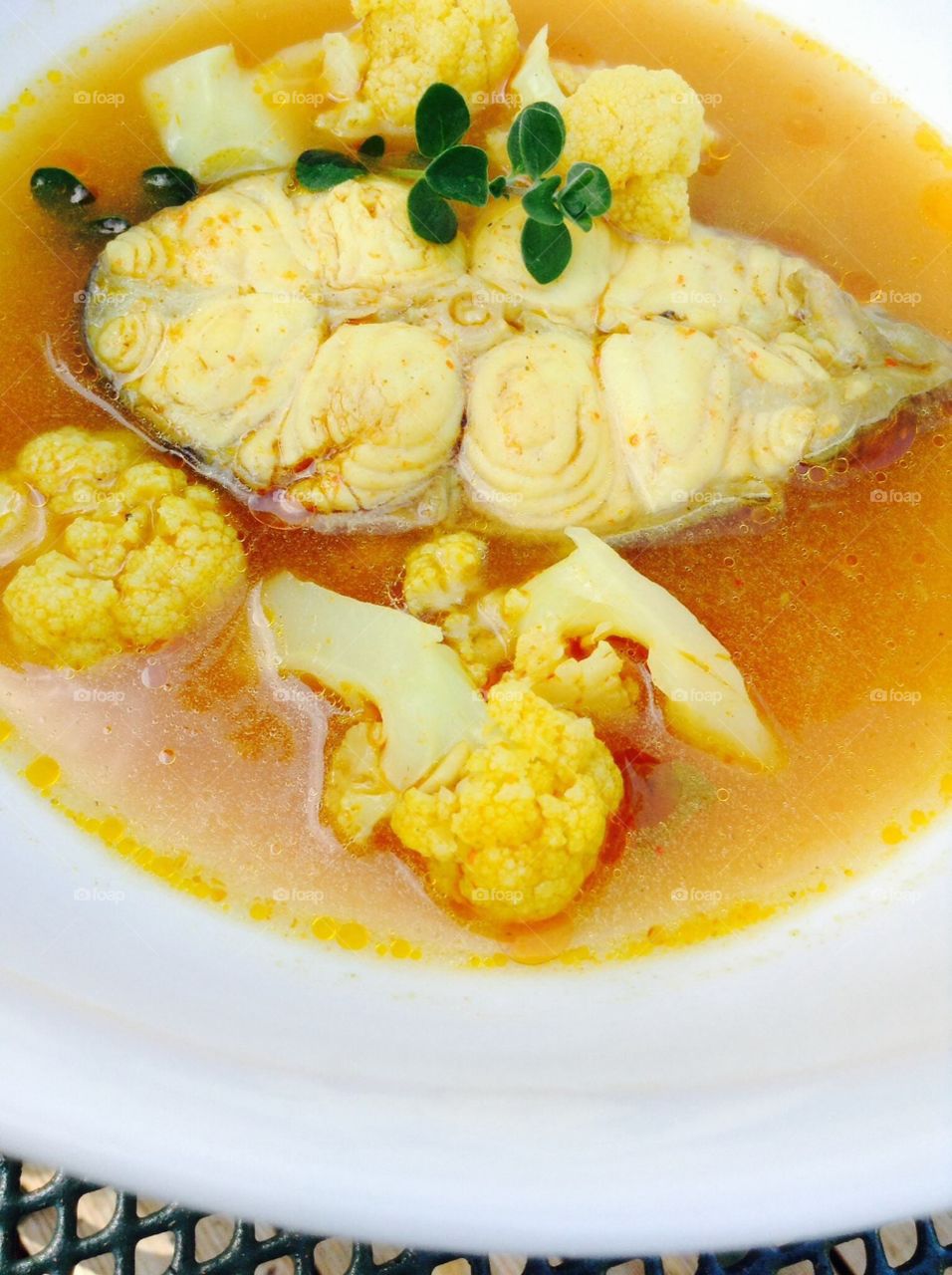 Yellow curry cat fish with califlowers 