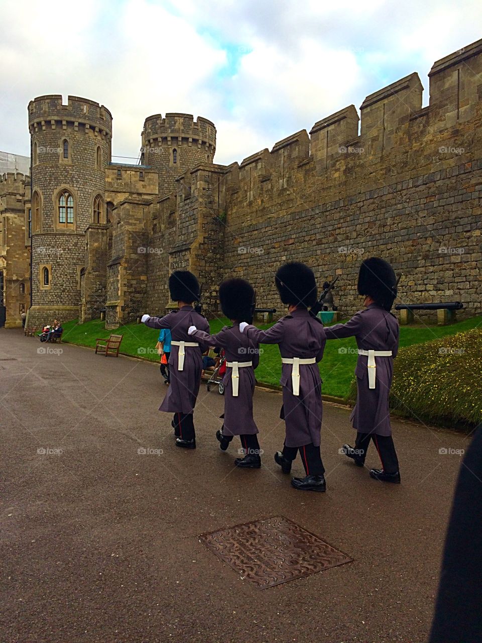 Queen's Guards. Some of the Queen's Guards marching at Windsor Castle in London, England. 