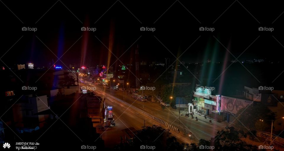 upper view of road in night
