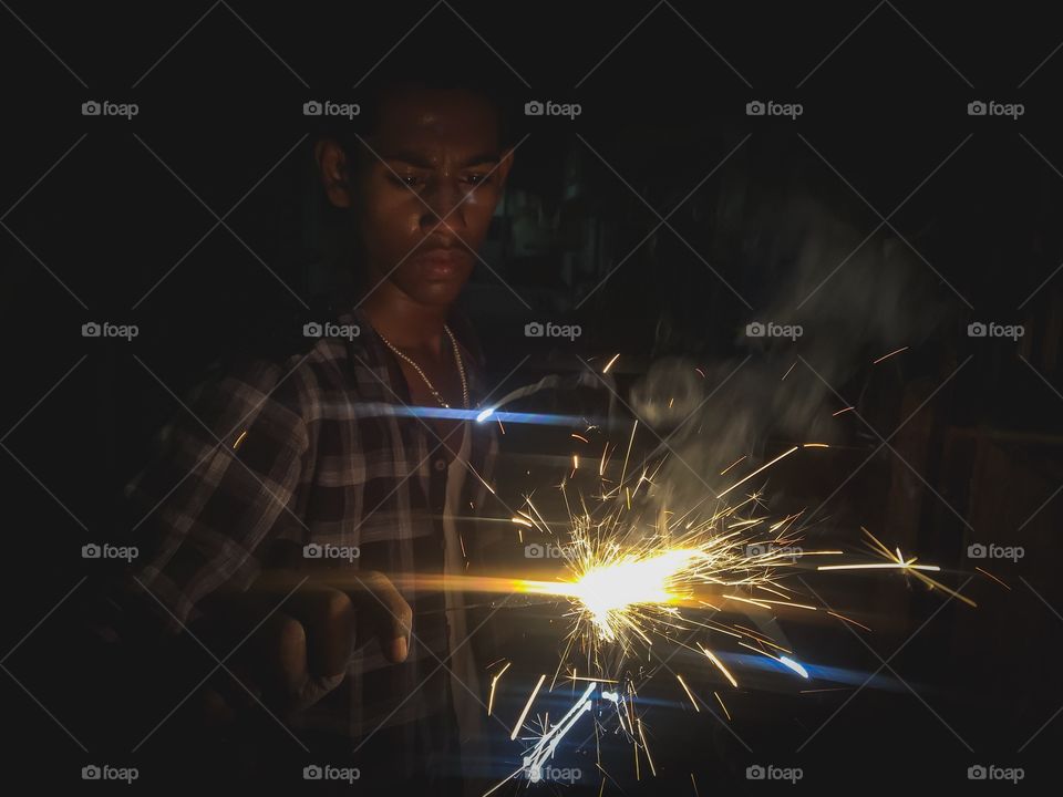 Playing with Crackers, Happy Diwali 