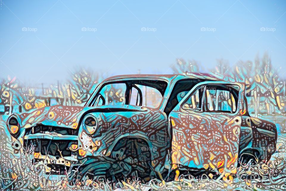 Abandoned colourful old Russian car in Armenia