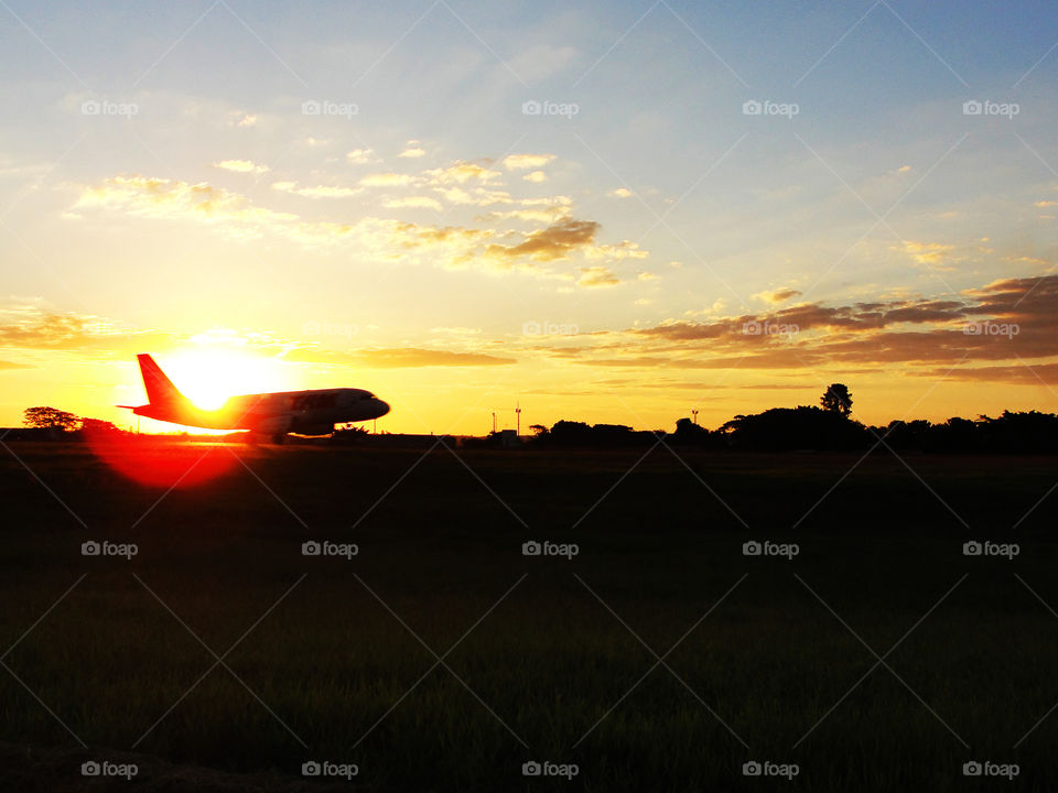 Sunset at airport