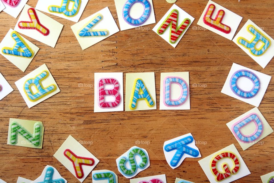 word bad in colorful letters. word bad spelled in colorful letters