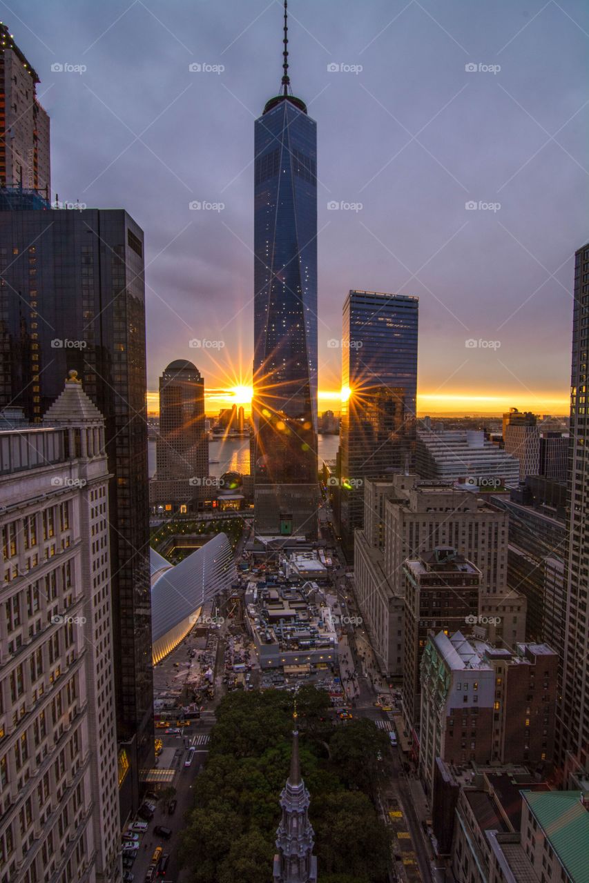 Sunset reflecting off the buildings in NYC