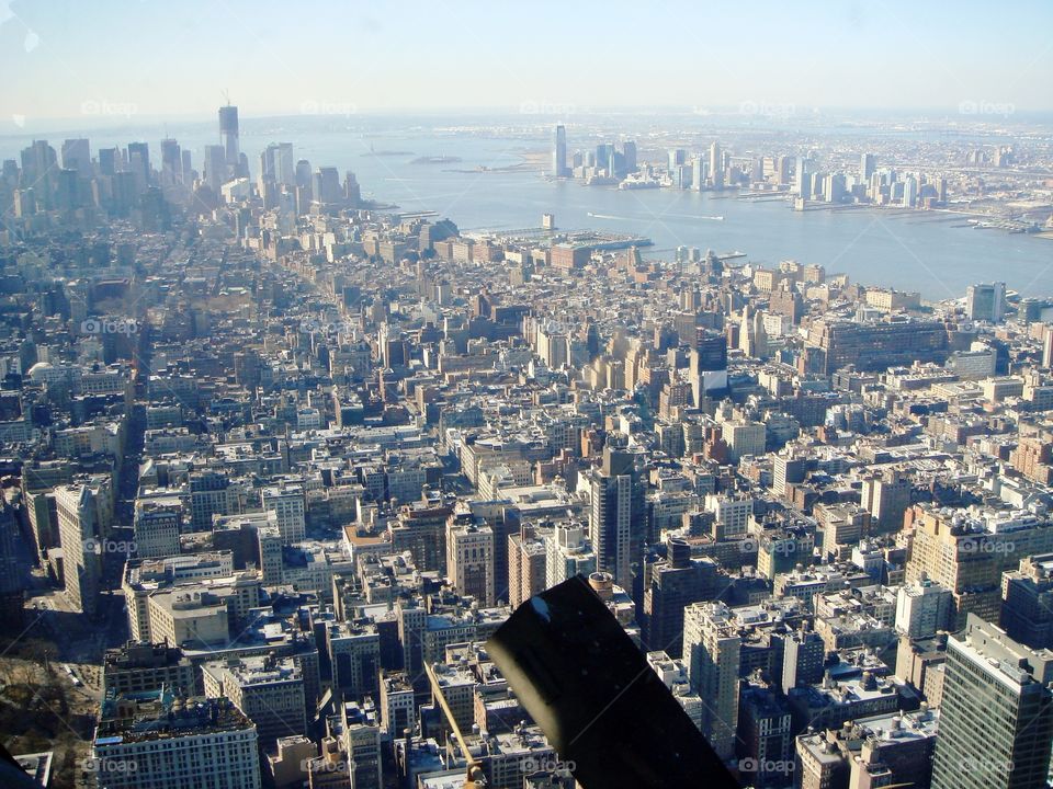 skyscrapers in New York and a river