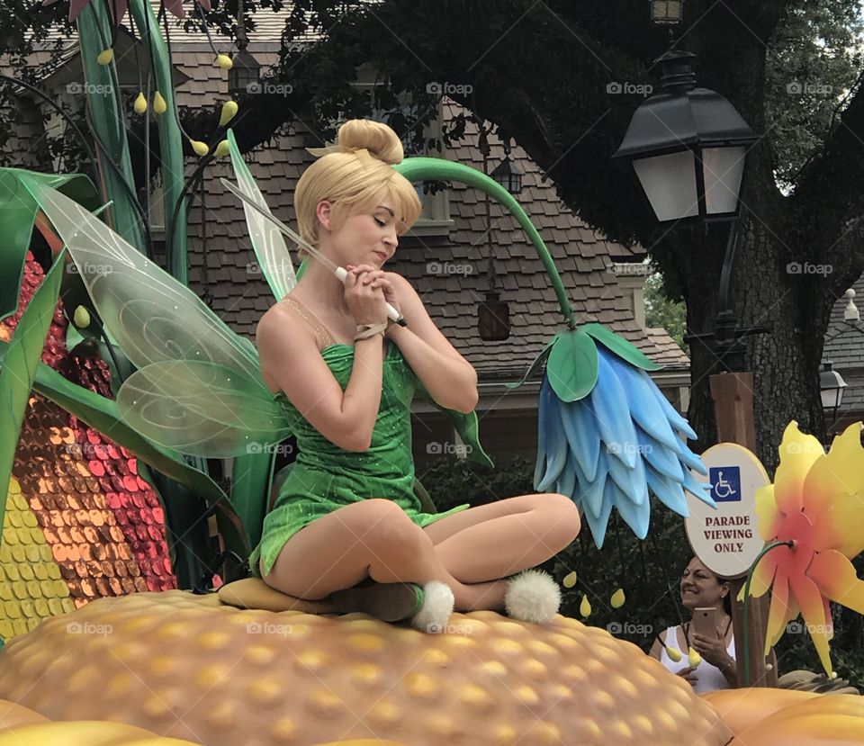 Tinkerbell fun parade Disney face character making a wish 
