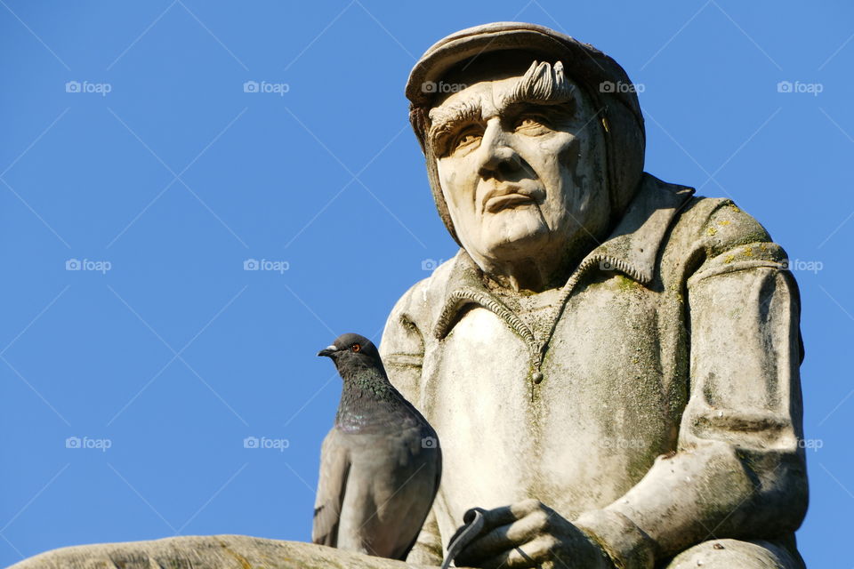 dove next to a sculpture