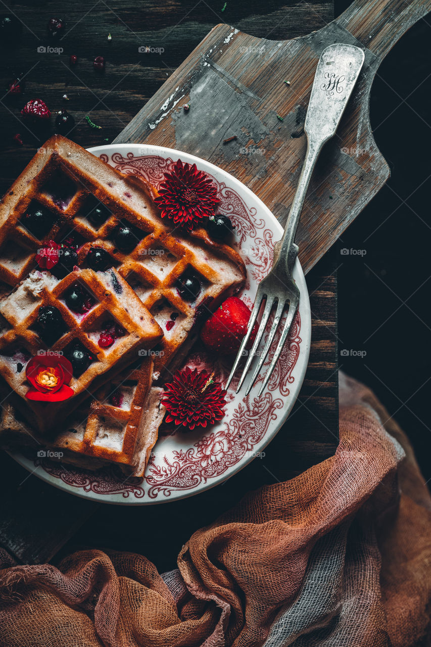 Belgian waffles with flowers