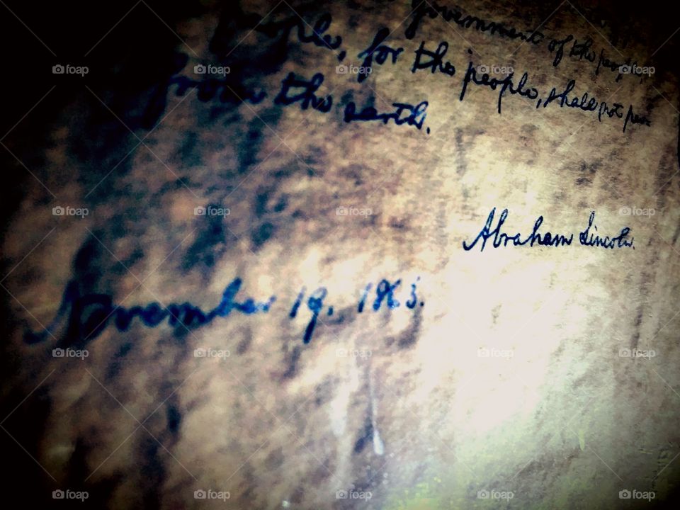 Abraham Lincoln. A picture of his signature of the Gettysburg address.