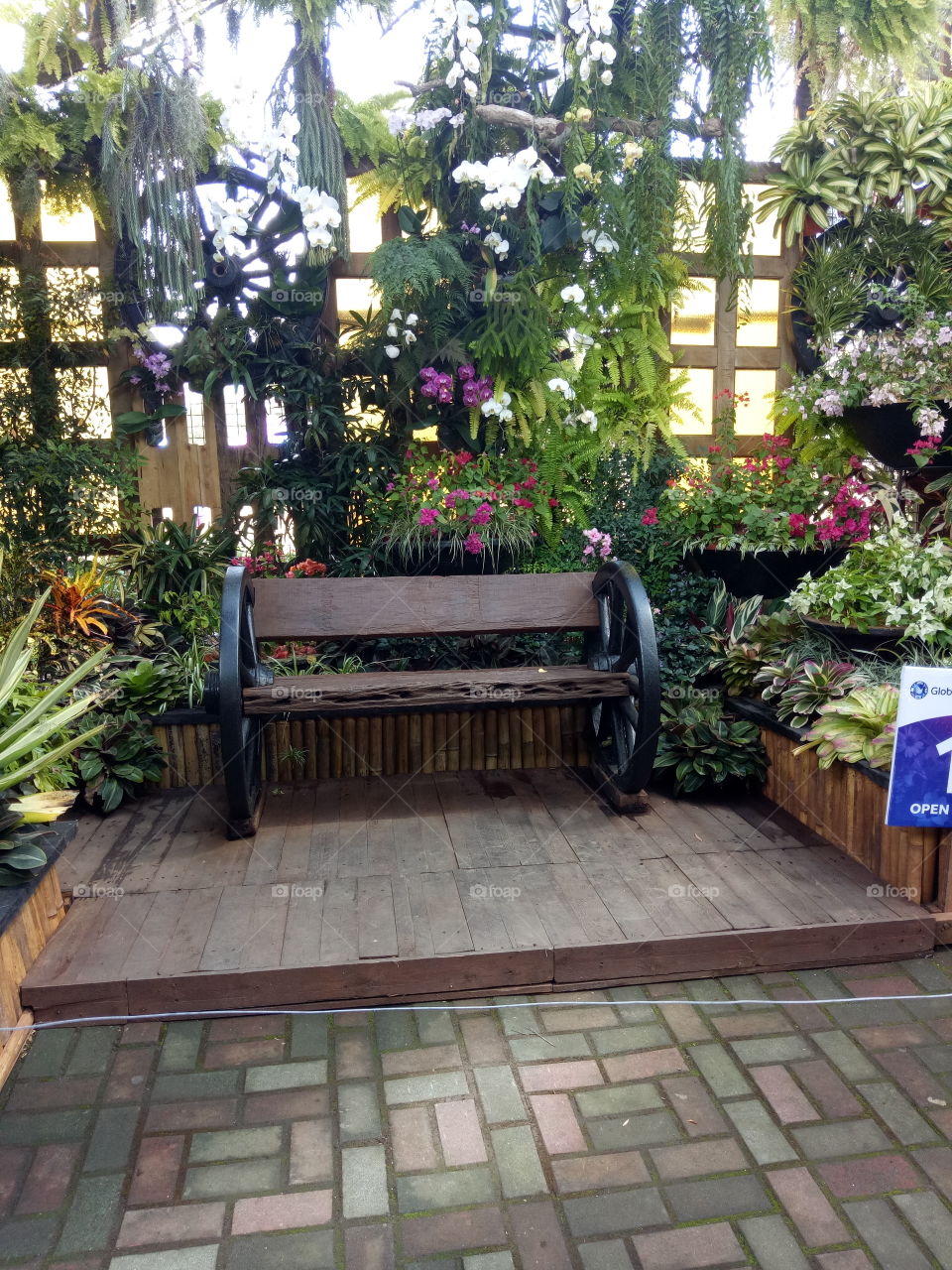 bench garden setting