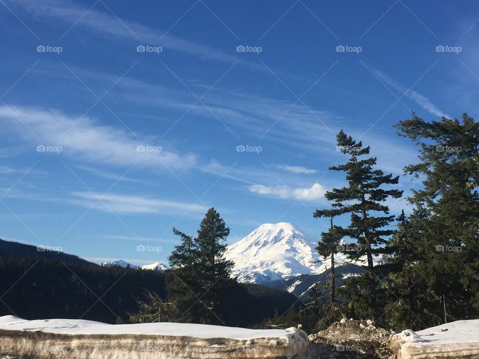 Mount Rainier seen from highway 12 in Washington. January 2017. 