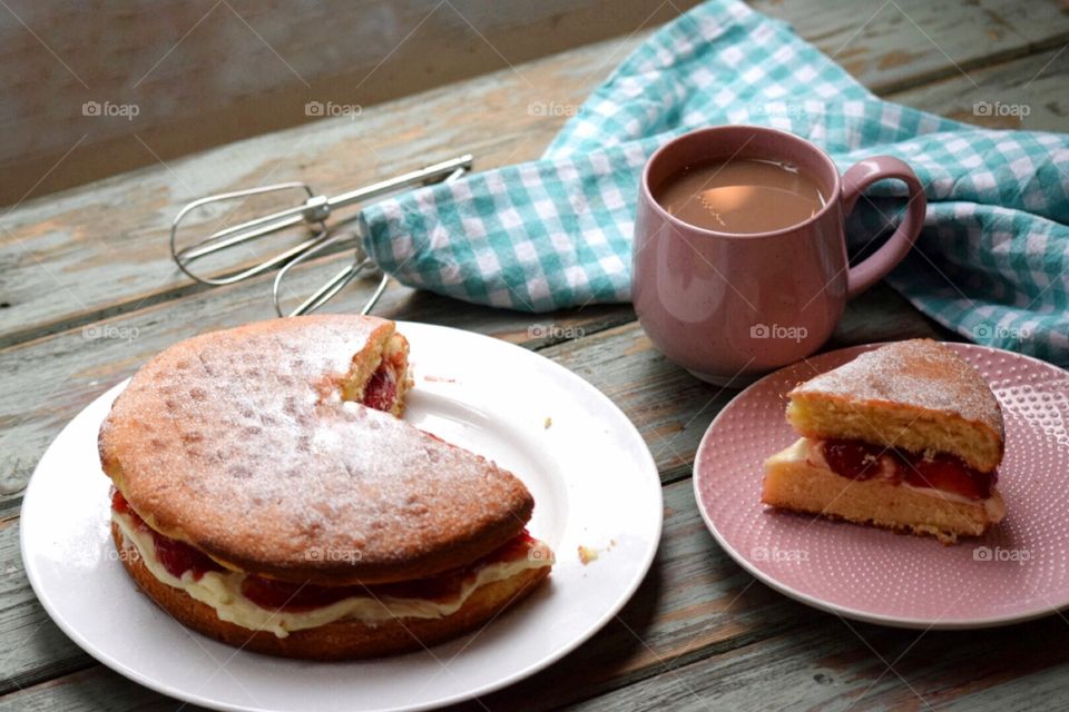 Cup of tea and a slice of homemade coke