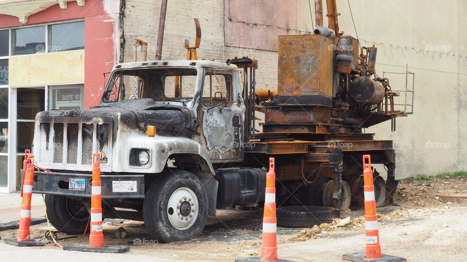 Crane truck burnt by fire accident 
