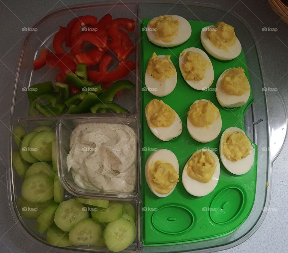 Veggies and deviled eggs. put together some appetizers for a get together