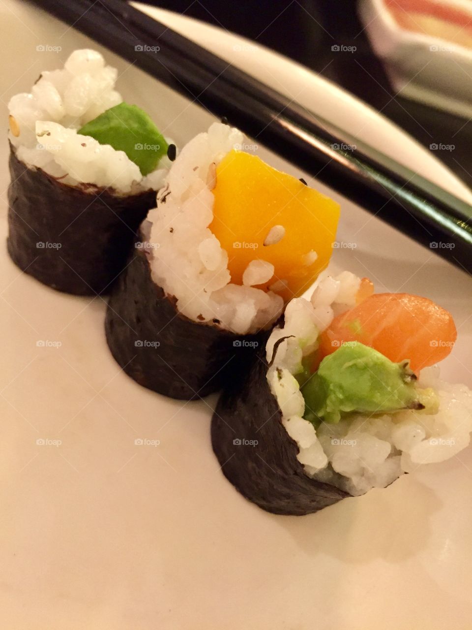 Three small sushi maki roll
