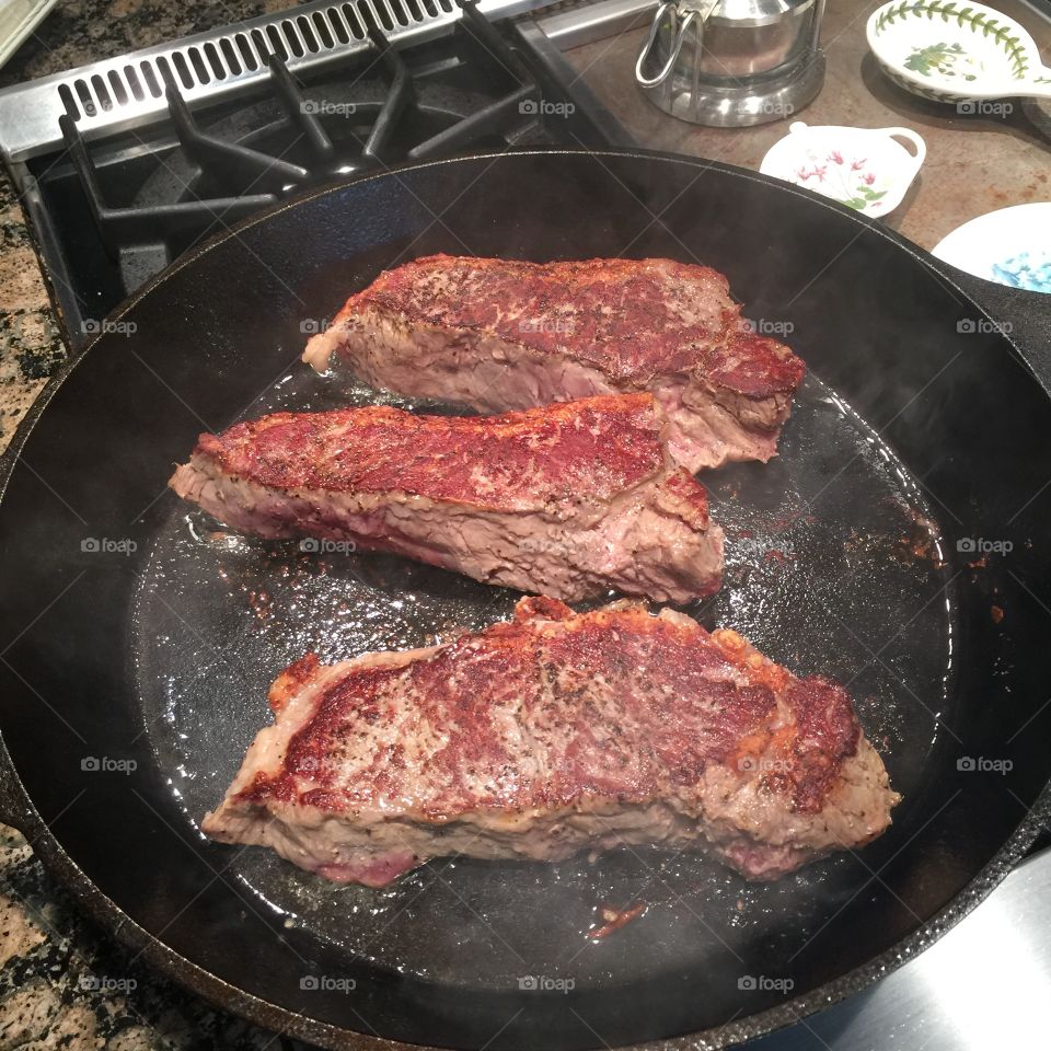New York Steak.  Cast iron skillet 