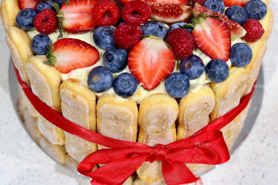 Close-up of cake with berry fruits