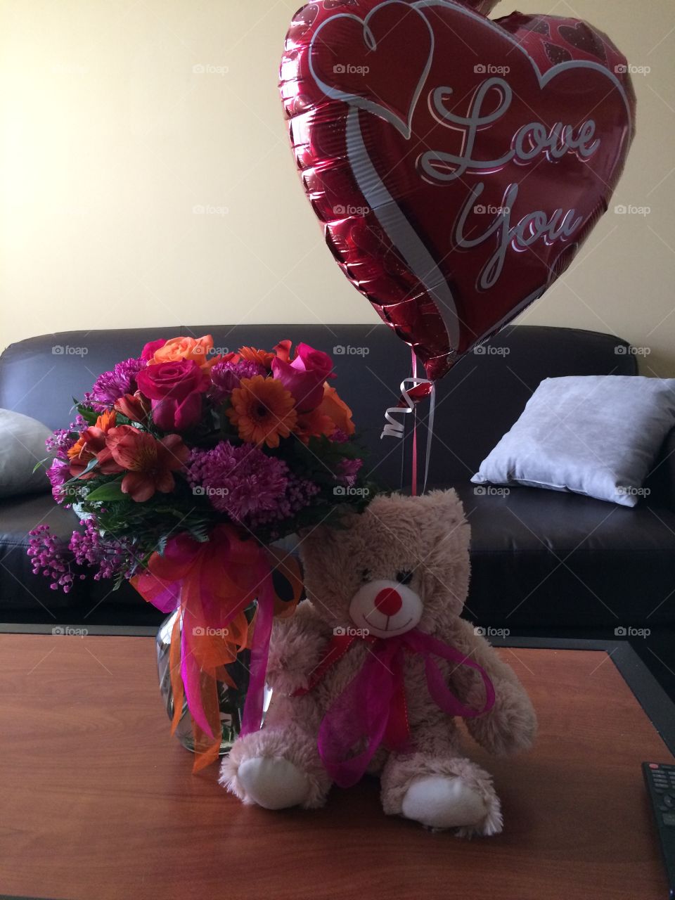 valentines day bouquet balloon and stuffed animal