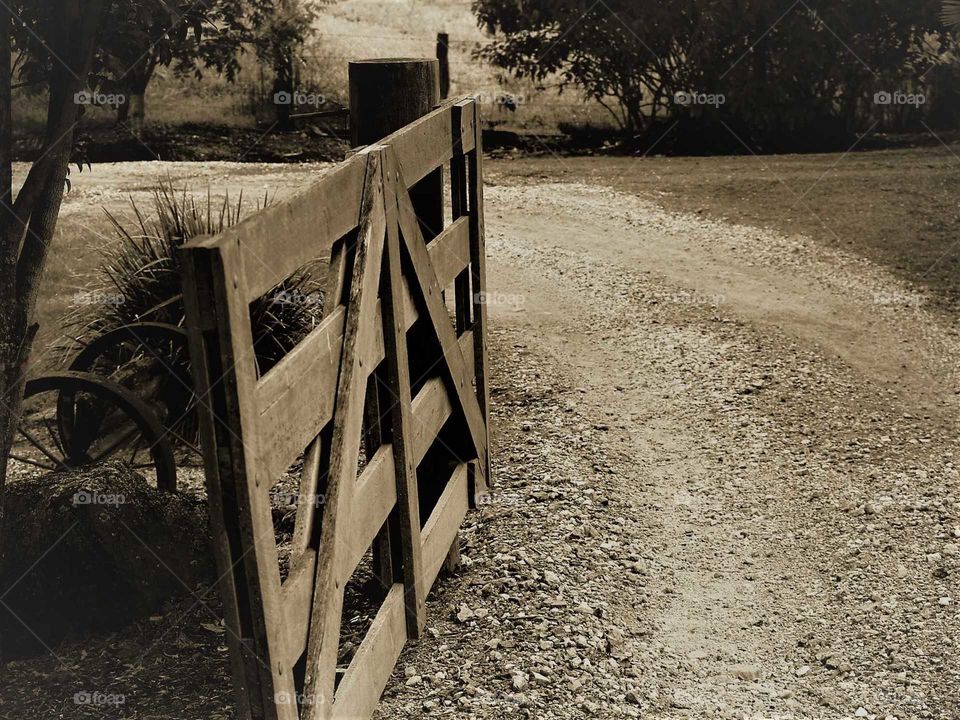 gate, farm, dirt road
