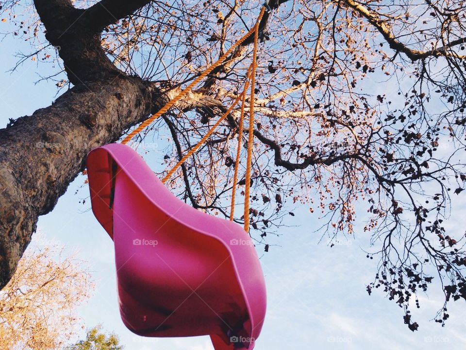 Pink swing in tree