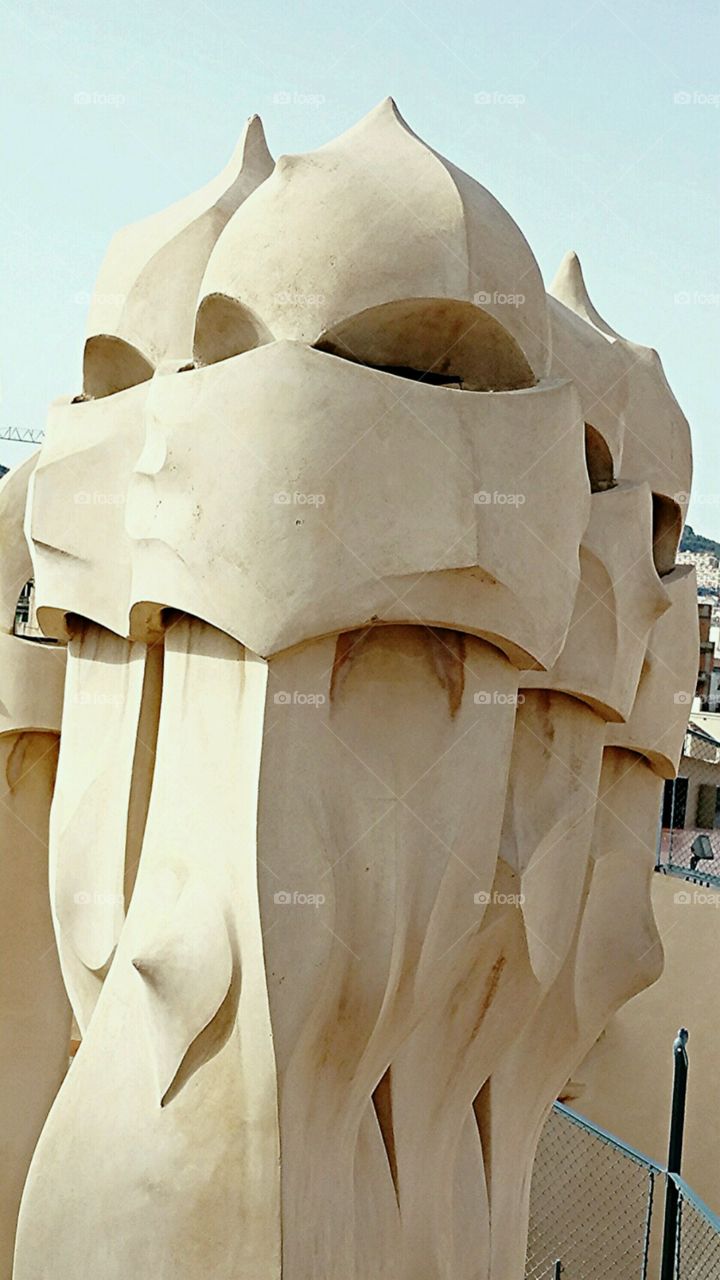 La Pedrara Chimney. Chimney cover on good: Gaudi showing off.