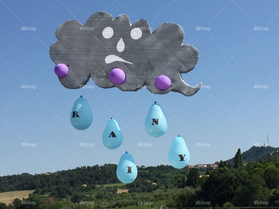 A cartoon rain today over us. A warried cartoon rain today over us