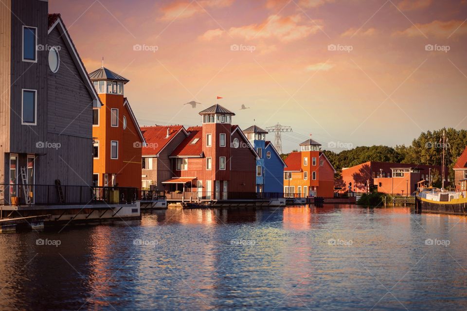 beautiful city view under the colourful sky