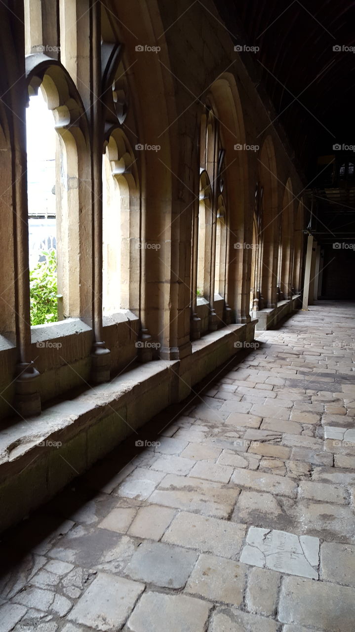 corridor with large and antique decorated windows