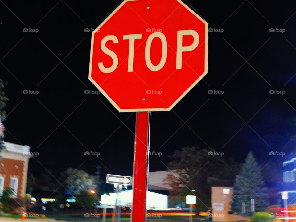 stop sign at night