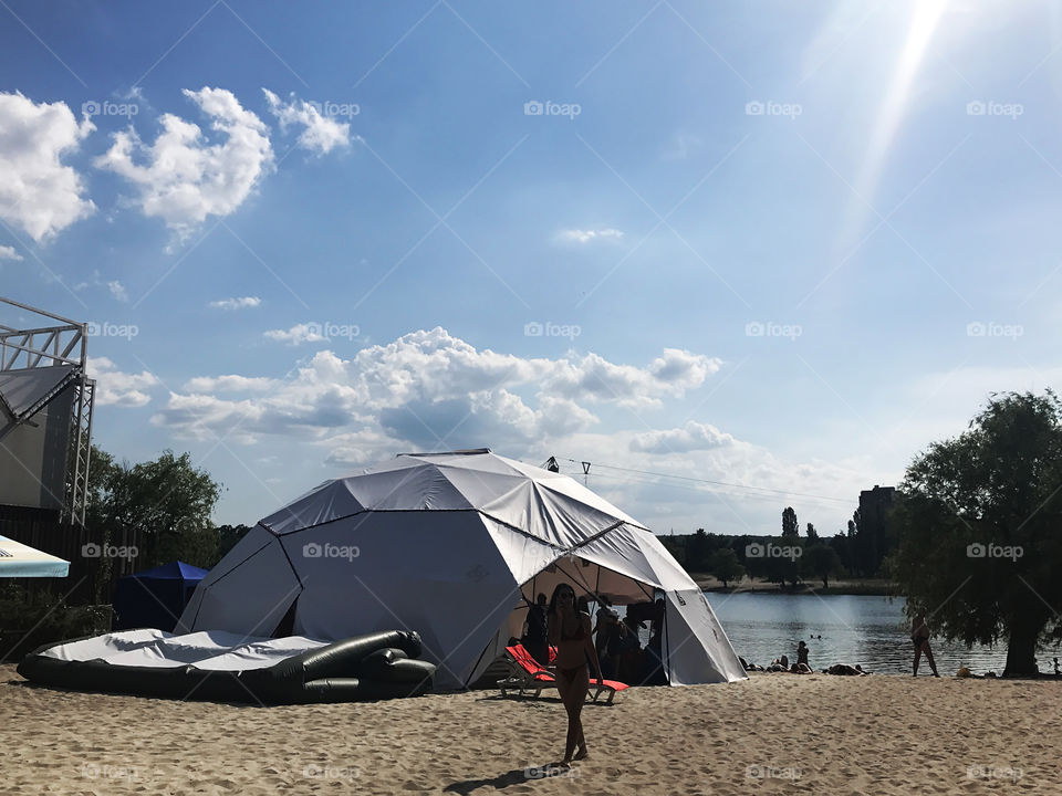 Enjoying the last summer days in camping at the beach 