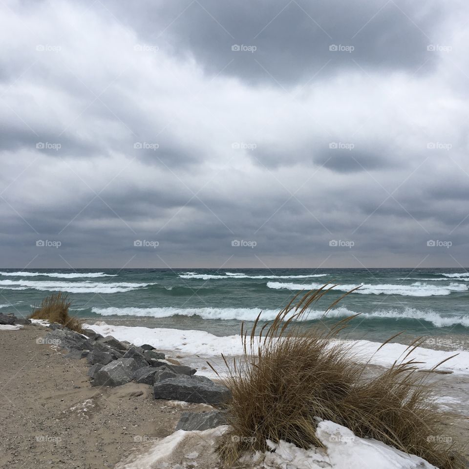 Winter beach, Lake Michigan 