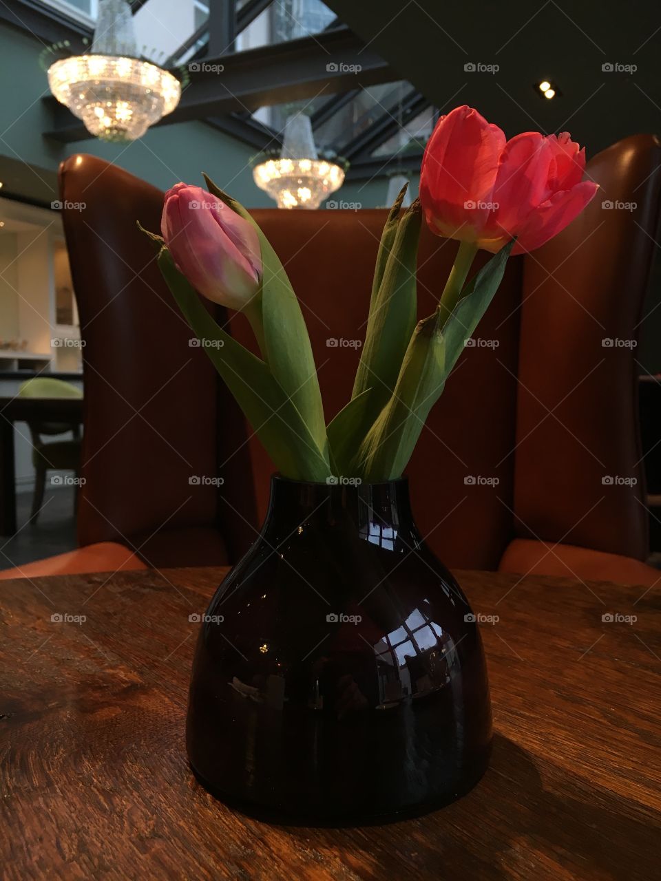 Tulip flower in vase as decoration.
