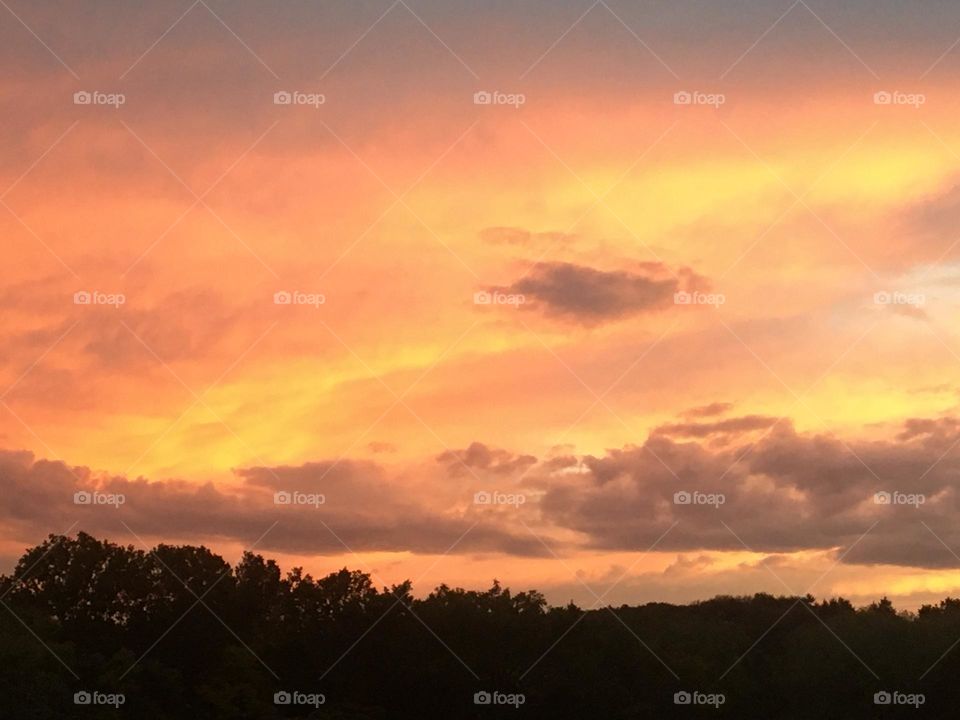 Sunset in the countryside, orange et yellow color 