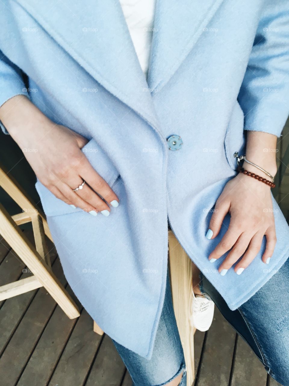 Fashion blue manicure and coat