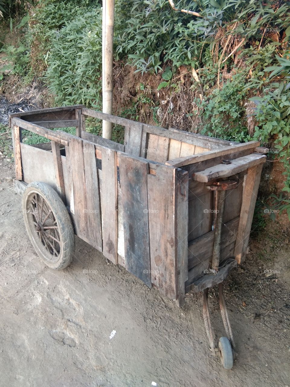 simple wooden cart on the street