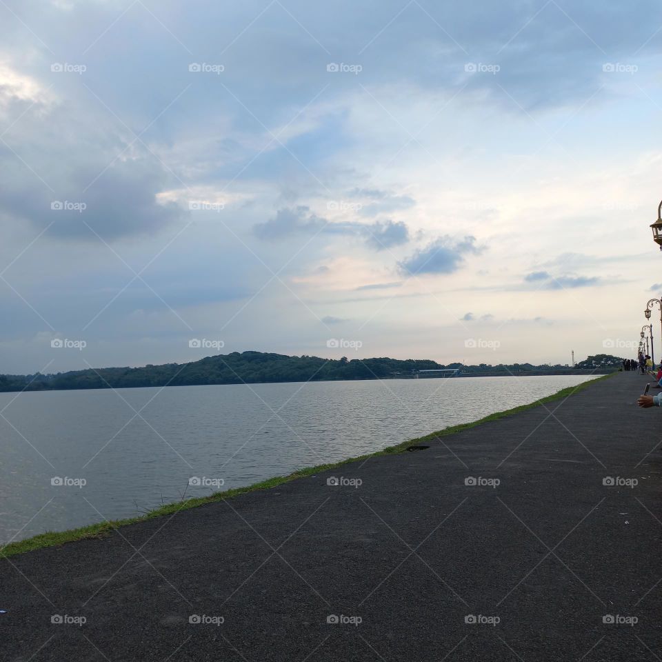 Beautiful view of the lakeside in the evening