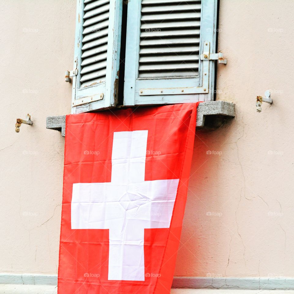 Swiss flag - Lugano, Canton Ticino, Switzerland.