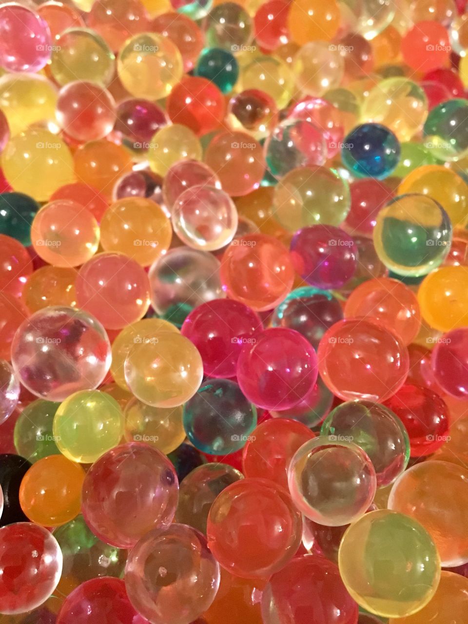 Close up of colourful gel balls