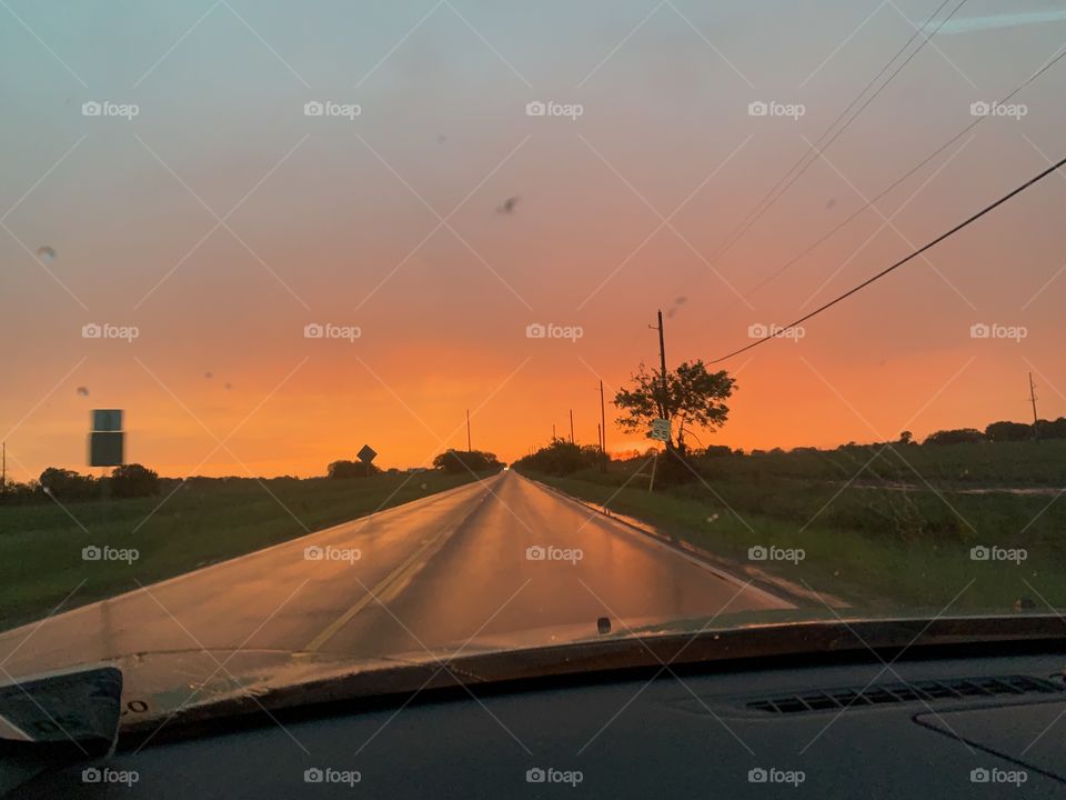 Gorgeous Orange Sunset from Highway View