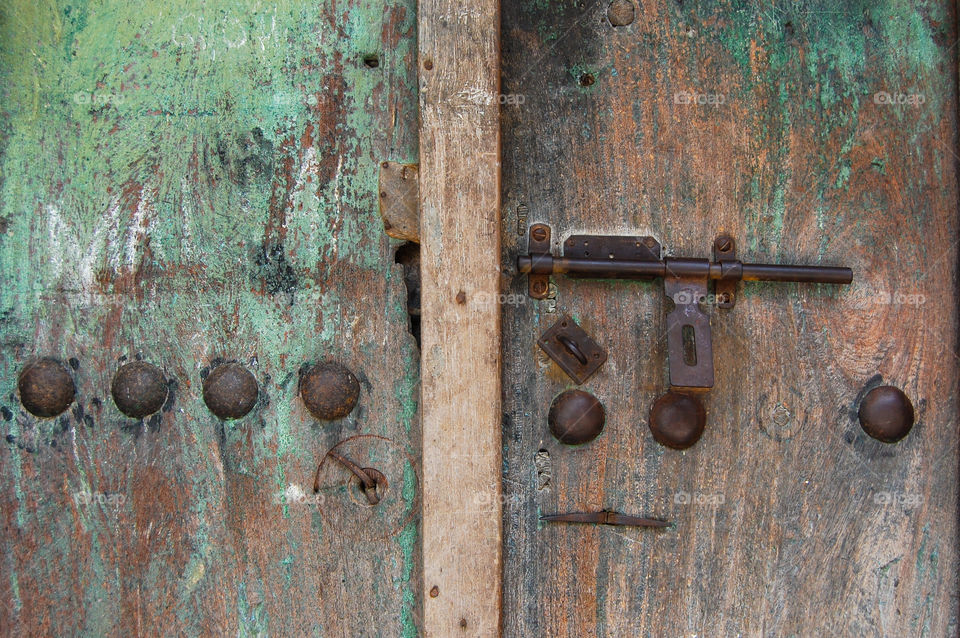 Old worn door in Stonetown on Zanzibar.