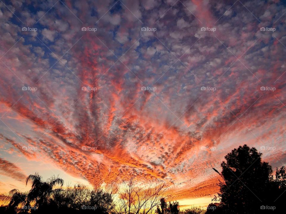 Clouds in multiple configurations glow in a stunning Arizona sunset