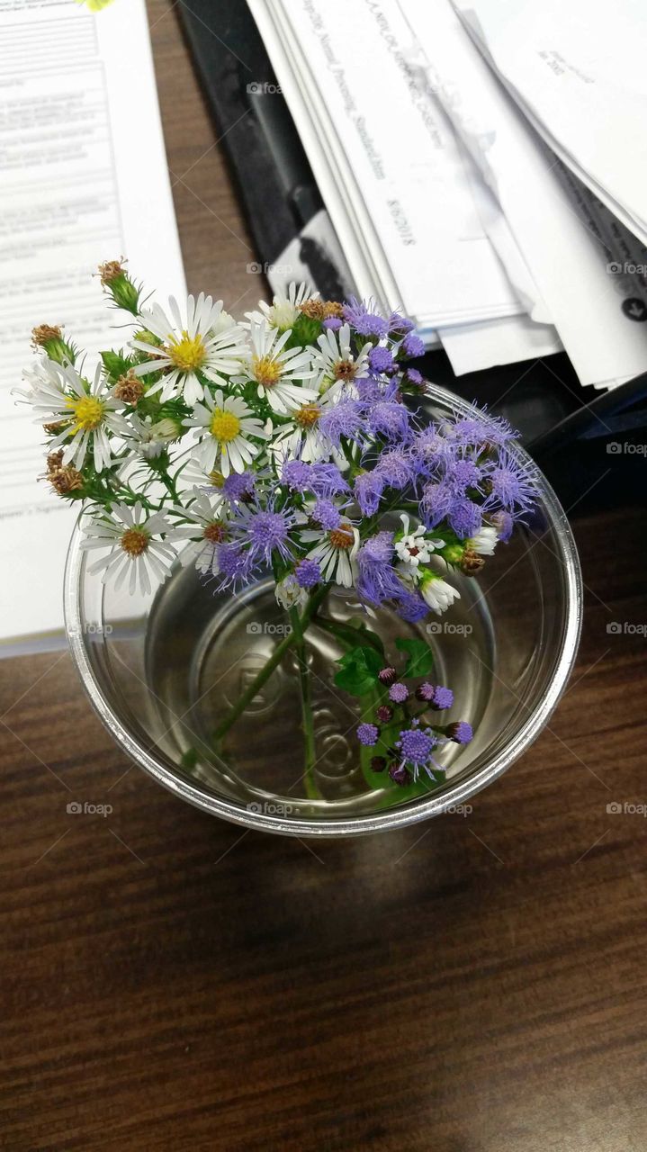 bouquet on desk