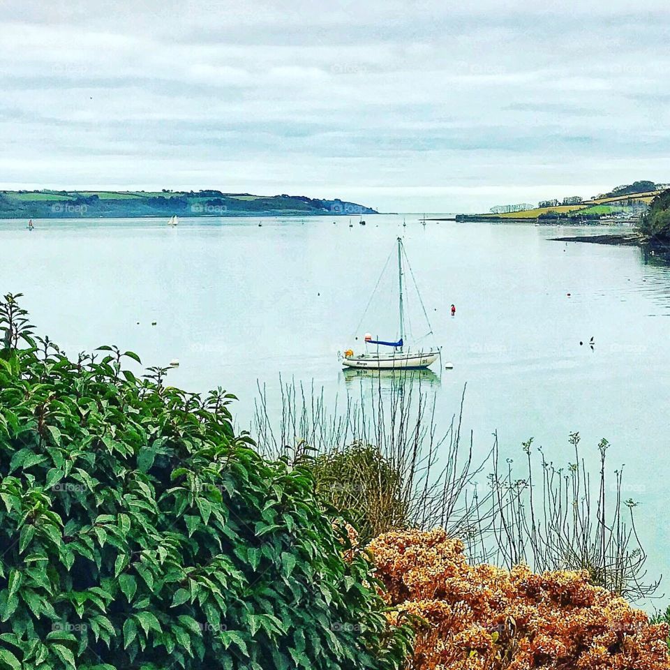 A yacht on the river Fal in Cornwall 
