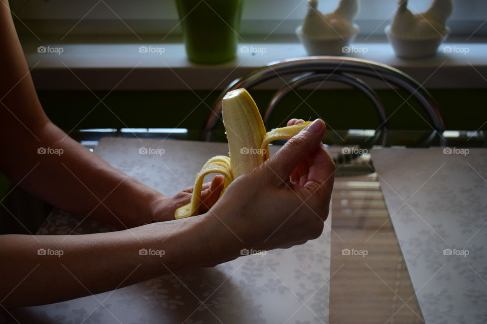 banana , food , hand