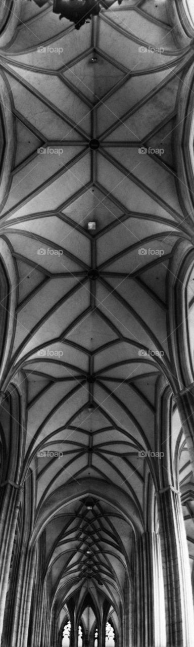 Panorama of ceiling of cathedral in Czech Republic Brno