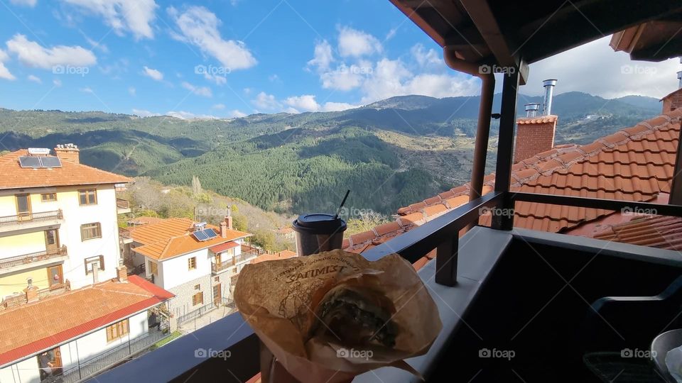 Breakfast with a mountain view