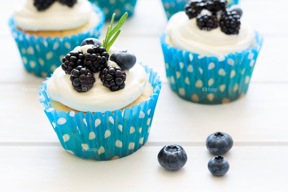 Homemade cupcakes with berries