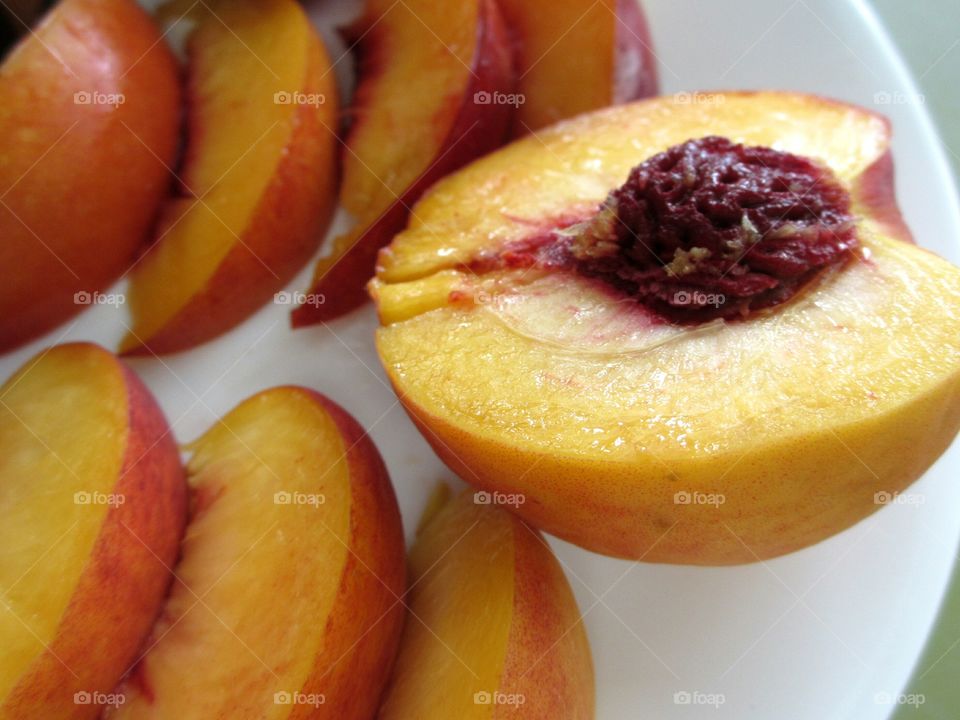 Closeup of sliced peach
