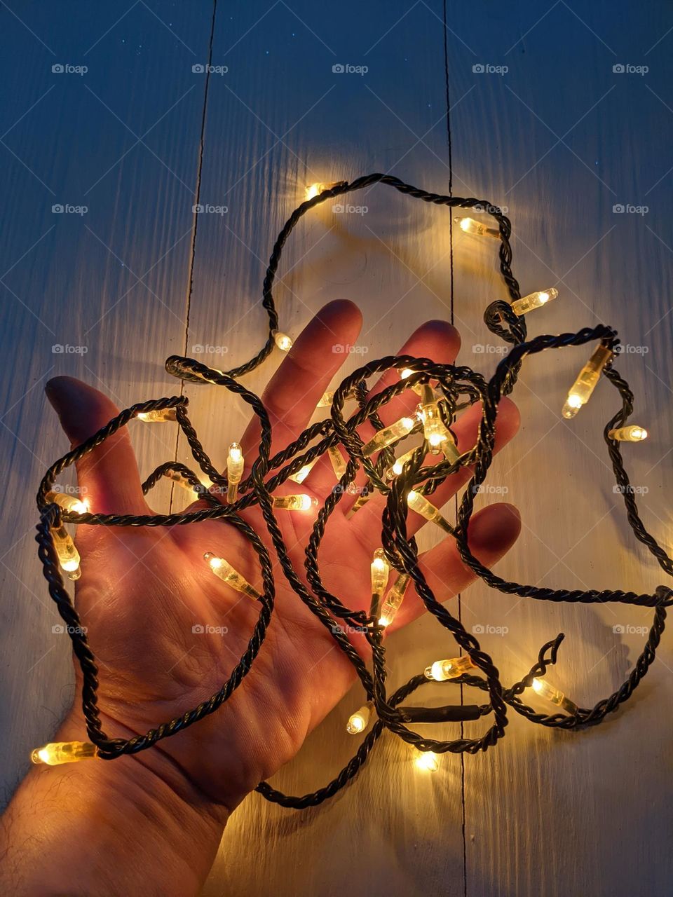 christmas garland in a man's hand